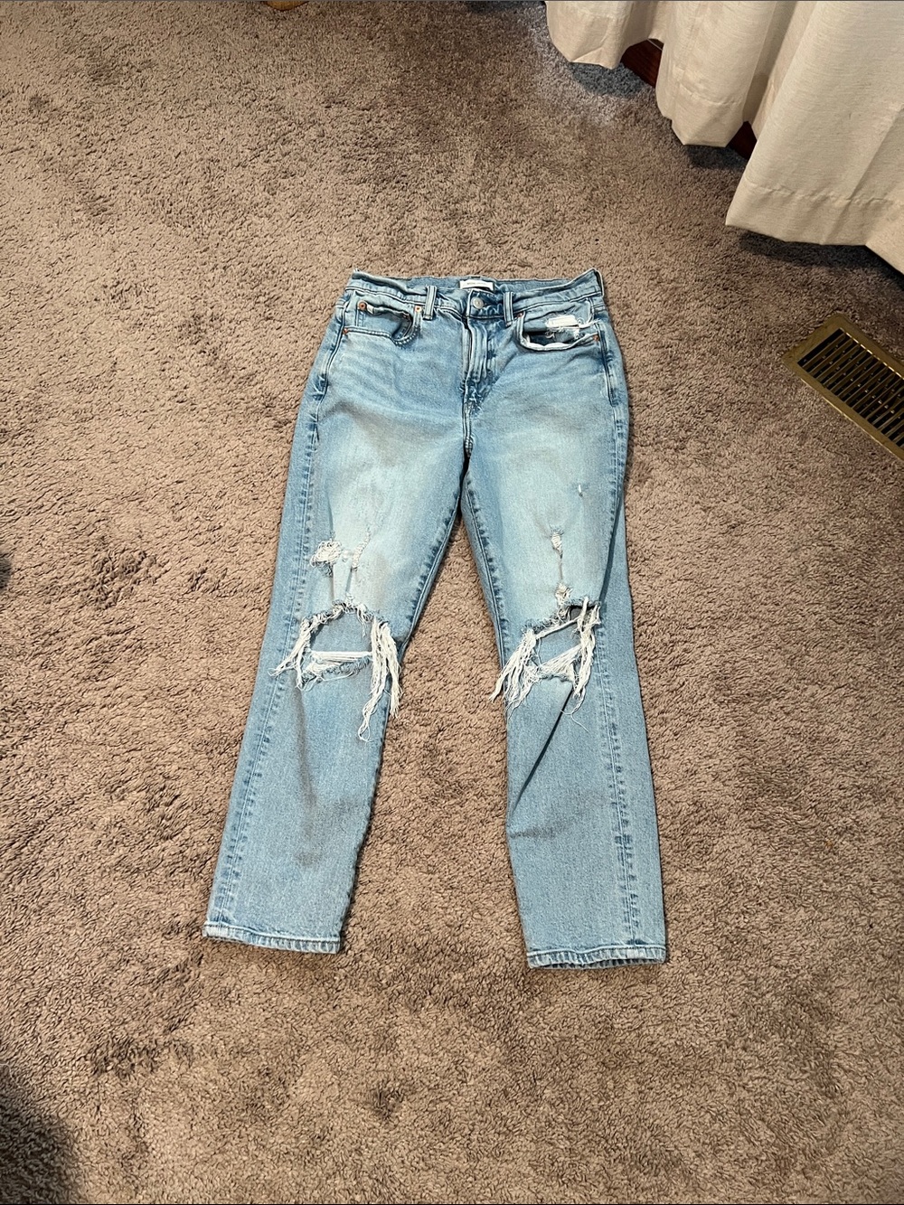 AE77 premium Light Blue Distressed Women's Jeans